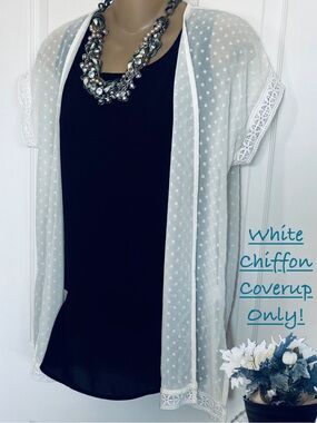 EVSIE BY MAURICES Girls White Polka Dot Chiffon Cover-Up with Lace Trim| XL